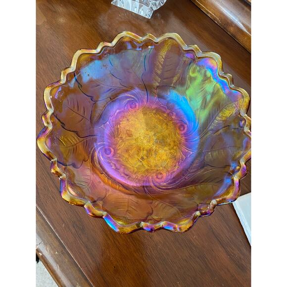 Vintage Carnival Glass Bowl Marigold Amber Iridescent Indiana Glass Collectors - Picture 7 of 10
